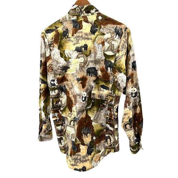 Vintage 90s Gotcha Covered Khaki 100% Cotton Safari Animal Button Down Shirt - Picture 5 of 9